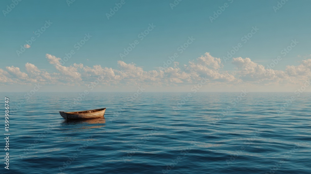 Naklejka premium Empty rowboat on calm sea