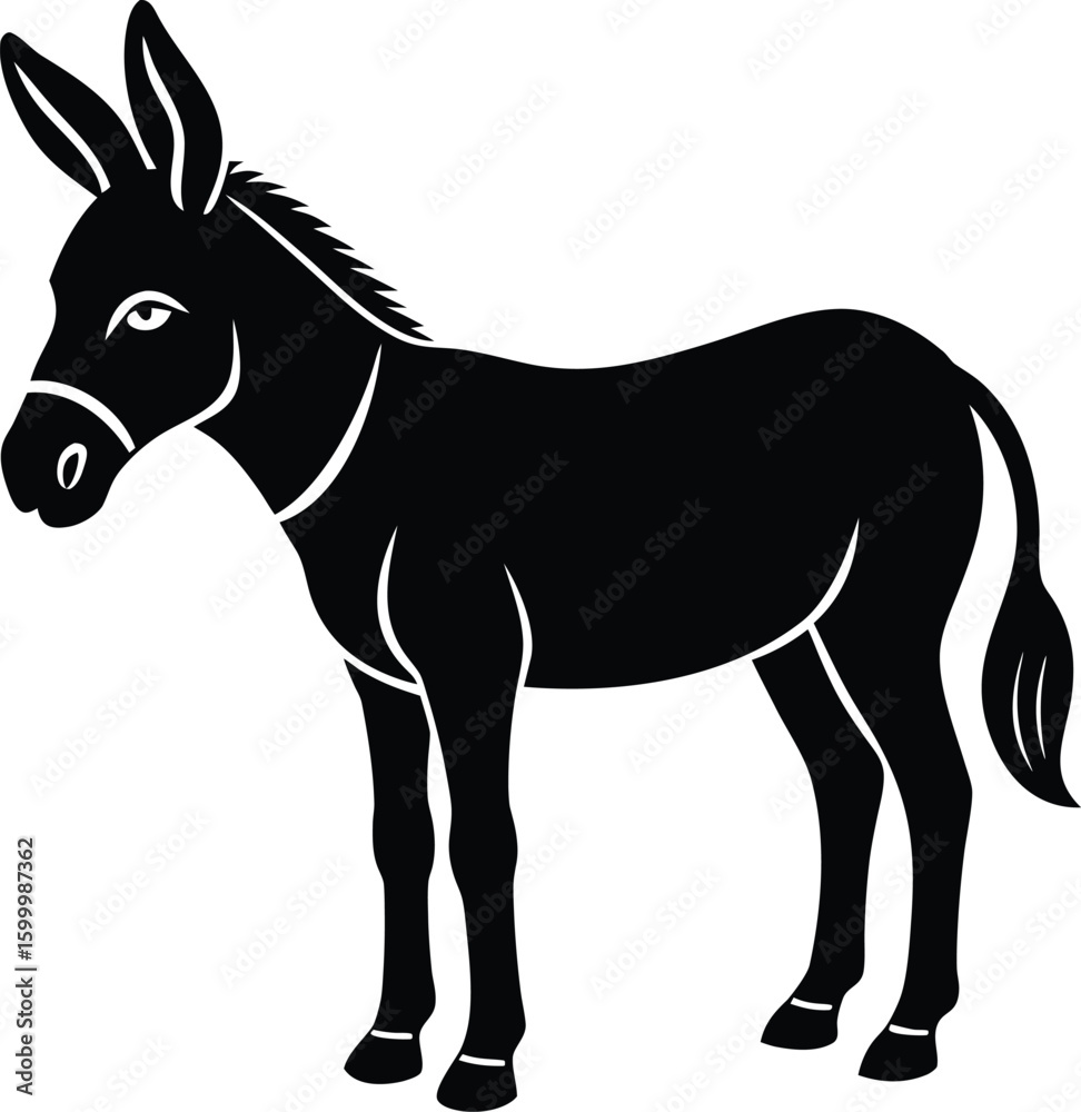 Obraz premium Silhouette of a donkey standing isolated on transparent background