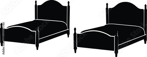 Collection of black vector bed silhouettes with headboards isolated on transparent background silhouette