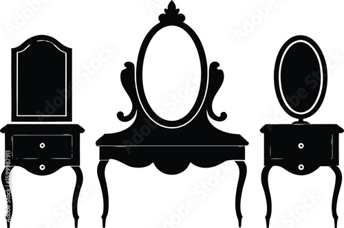 Set of black dressing table silhouettes isolated on transparent background