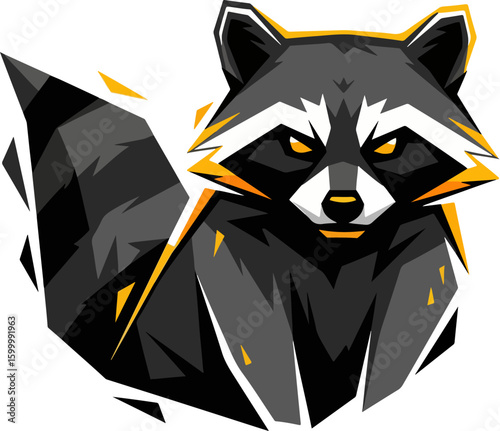 Raccoon icon or logo with a stern look in gray, black, white and yellow colors. raccoon icon..