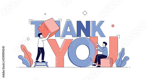 Expressing gratitude with big letters and small people thank you illustration for appreciation and recognition