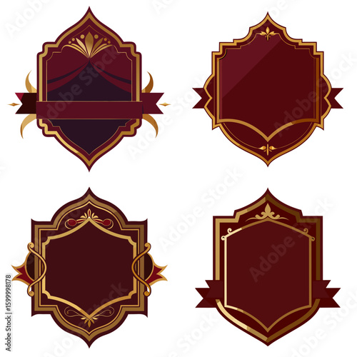 Dark Crimson Gothic Banner with Ornamental Gold Frame – Transparent PNG