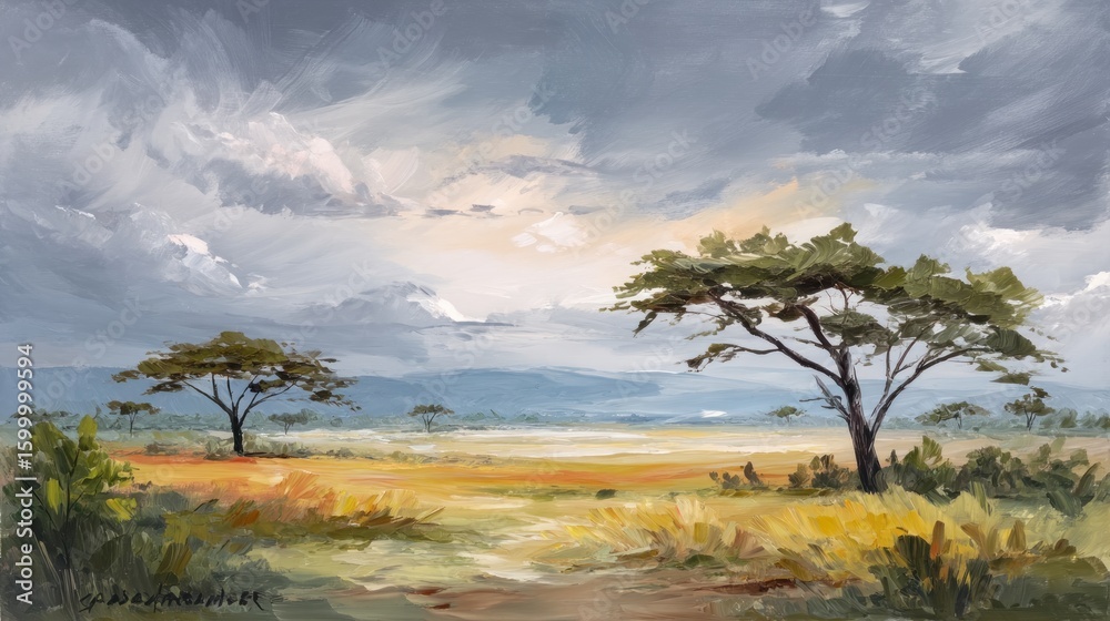 Fototapeta premium Painted African savanna landscape