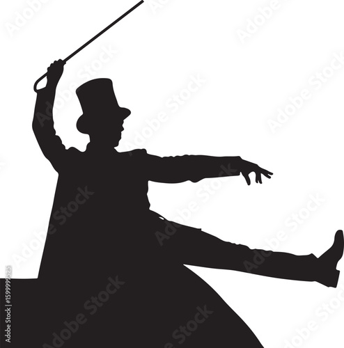 Ringmaster performance with top hat and whip silhouette