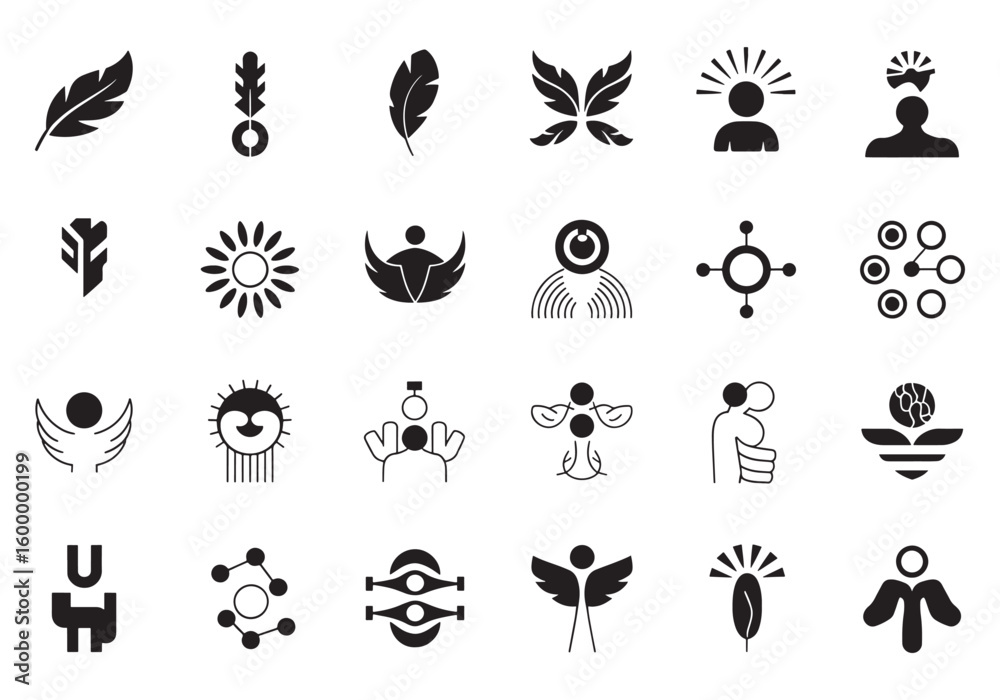Fototapeta premium Collection of Black and White Abstract Minimalist Vector Icons and Logo Design Elements Perfect for Creative Projects