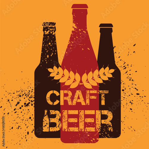 Flat design poster for bar, Irish pub, craft beer, drinks. Party banner, Oktoberfest, dark, light, alcohol store design, beer bottle outline, inscription