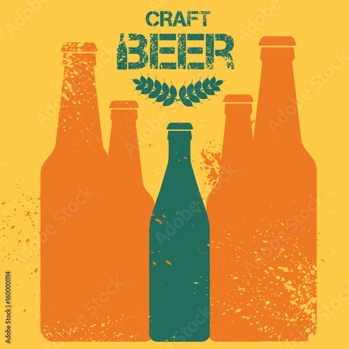 Irish pub banner, bar poster, alcohol menu, illustration design. Alcohol bottle outline drawing, craft beer, white, dark, oktoberfest, party, flat design grunge