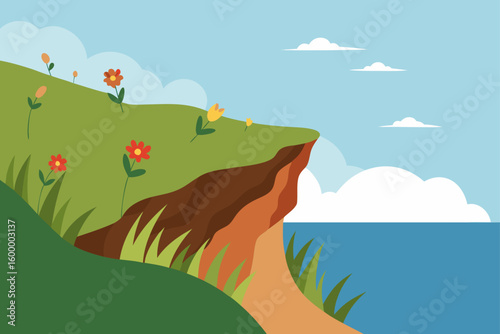 windswept coastal bluff with wildflowers