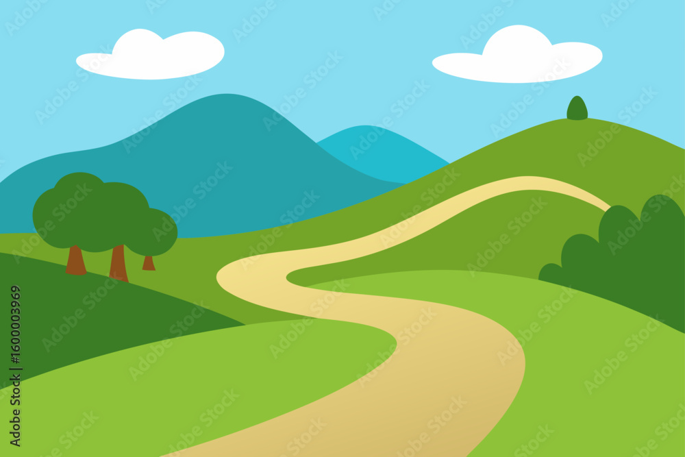 cartoon path winding through hills cartoon path winding through hills