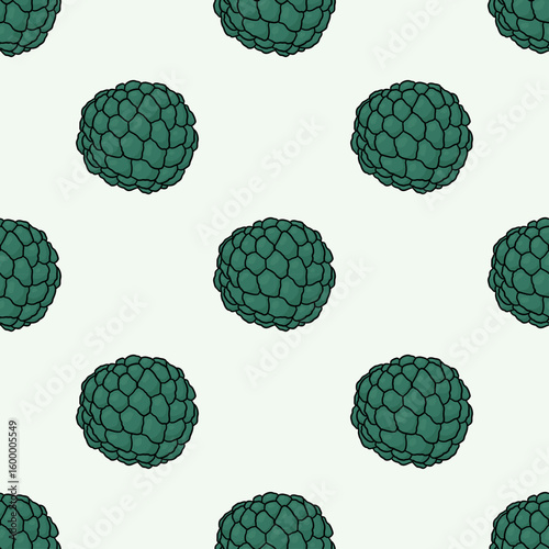 An artistic, repeated pattern of green custard apples, perfect for design and background elements
