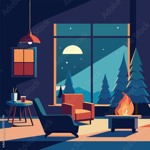 Warm and Cozy Christmas Living Room vector illustration