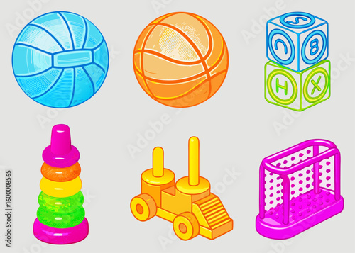 Colorful Children's Play Toys including Stacking Rings, Building Blocks, and Balls for Educational Content, Parenting Blogs, and Kids' Activities Websites  