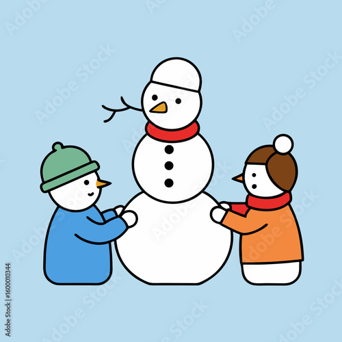 Children Building a Snowman vector illustration