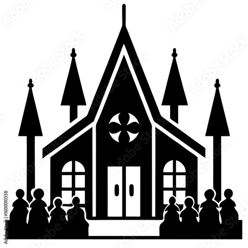 Christmas Candlelight Church Service vector illustration