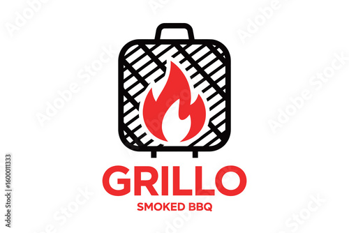 Minimalist Smoked BBQ Grill Logo Design with Hot Flame Icon for Barbecue Restaurants