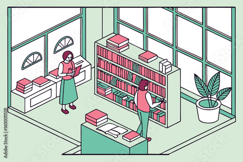 Isometric Book Library Scene