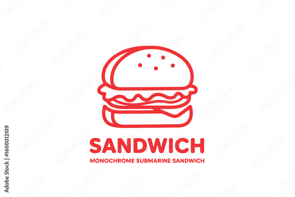 Minimalist Monochrome Submarine Sandwich Logo Design with Outline of a Large Sandwich Minimalist Monochrome Submarine Sandwich Logo Design with Outline of a Large Sandwich