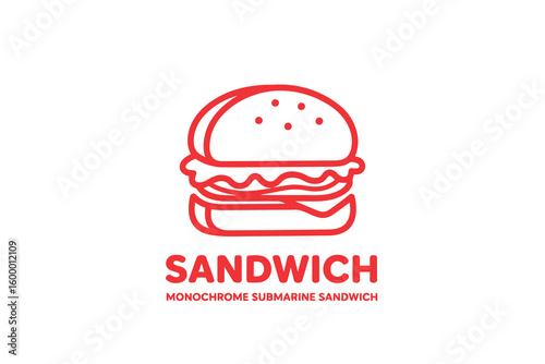Minimalist Monochrome Submarine Sandwich Logo Design with Outline of a Large Sandwich