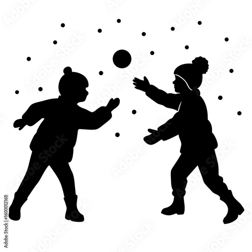 Kids Having a Snowball Fight vector illustration