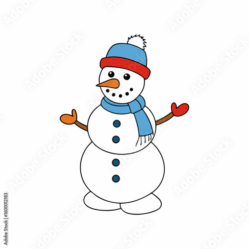 Active Snowman in Winter on a White Background vector illustration