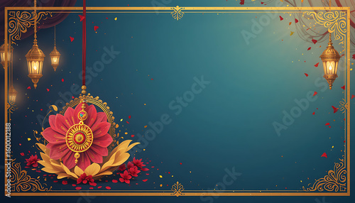 An elegant Indian festival card with traditional floral motifs and a decorative diya lamp, vibrant and intricate, 4K and HD image.