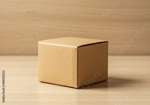 Small cardboard box on a wooden surface