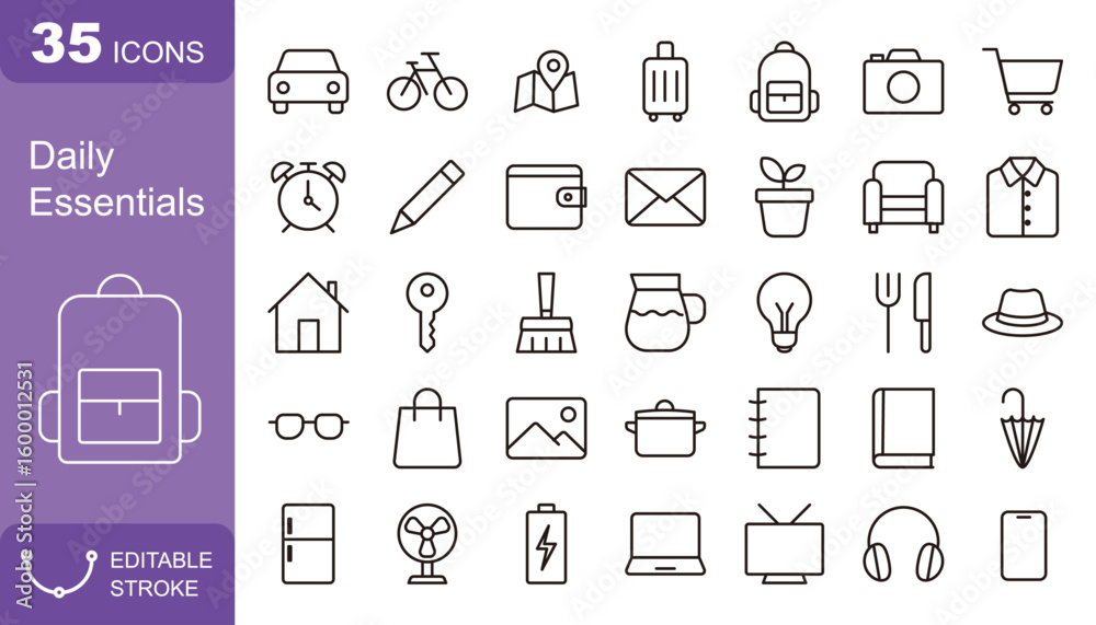 Fototapeta premium Monochrome Line Icons for Household & Lifestyle