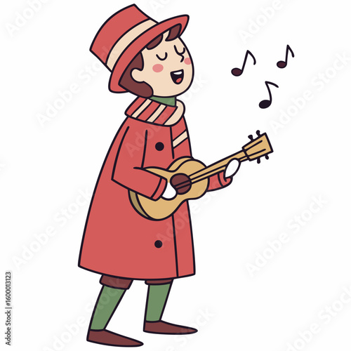 Holiday Caroler Singing on White Background vector illustration
