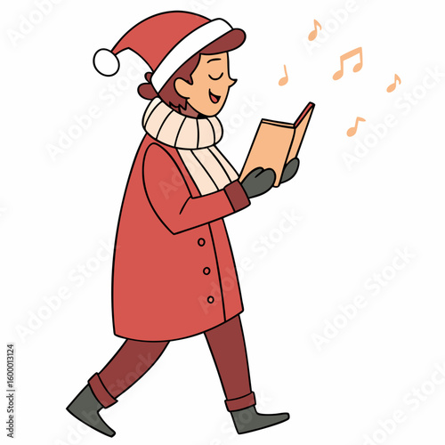 Festive Christmas Caroler on a White Background vector illustration