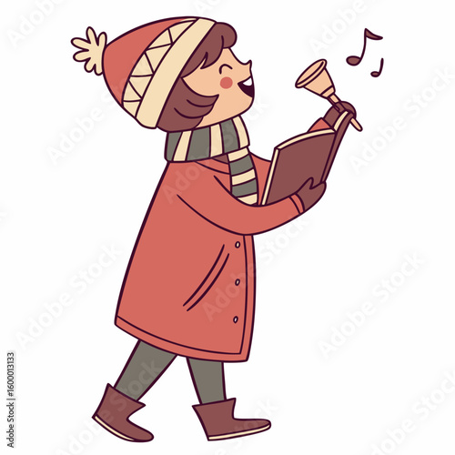 Singing Christmas Caroler on White Background vector illustration