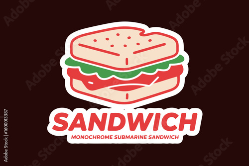 Minimalist Monochrome Submarine Sandwich Logo Design with Outline of a Large Sandwich
