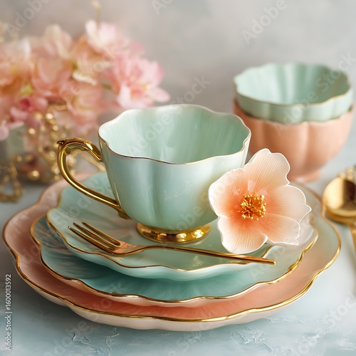 Elegant Tea Set with Floral Design and Gold Accents