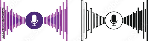 Audio waveform with microphone vector illustration for sound recording and voice recognition 100
