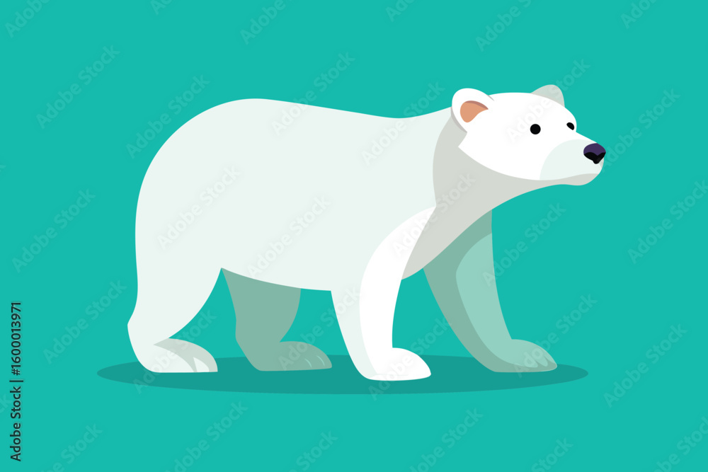 Fototapeta premium Minimalist Polar Bear Illustration on Teal Background for Graphic Design Projects