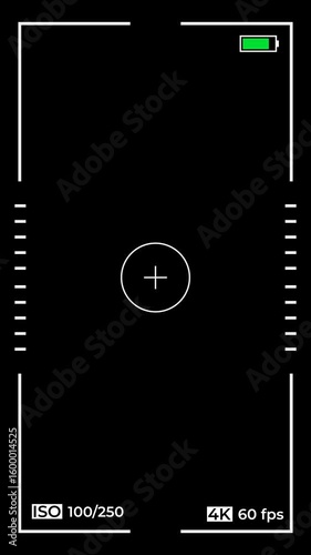 Camera Recording Overlay Vertical on a transparent background. 4K Video Resolution.