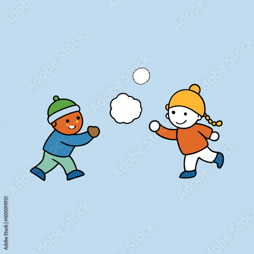 Kids Having a Snowball Fight vector illustration