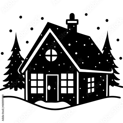 Snow Covered House on White Background vector illustration