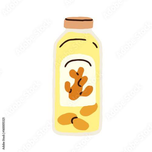 Water with ginger infusion. Healthy infused beverage in bottle. Cold summer d...
