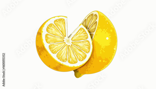 Fresh lemon cut in half with bright yellow skin and juicy interior  