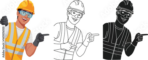 Construction worker pointing safety gear illustration vector design graphic resource image asset for website