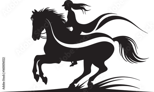 Elegant Female Equestrian Silhouette Riding Horse Vector Art