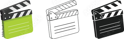 Movie clapperboard vector illustration set for filmmaking and video production design and creative projects