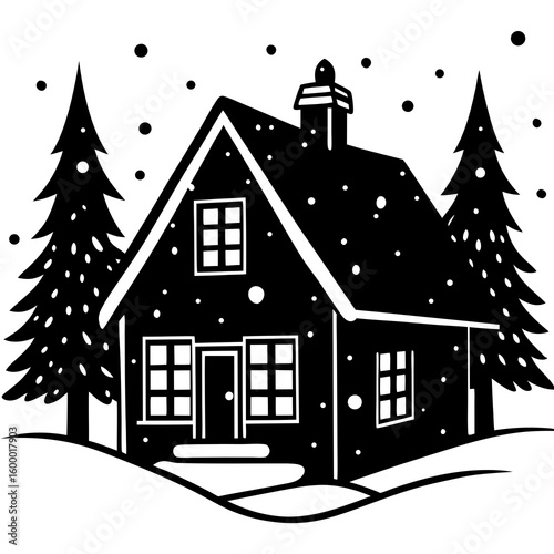 Winter House with Snow on White Background vector illustration