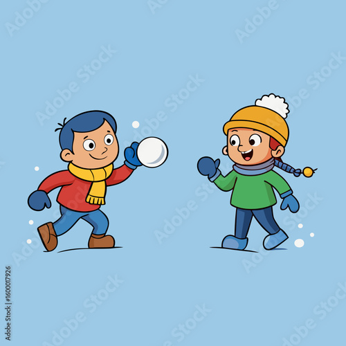 Winter Fun with a Kids' Snowball Fight vector illustration