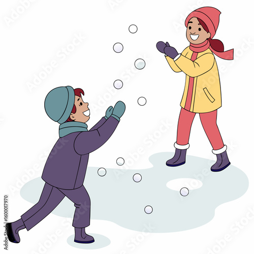 Snowball Fight Kids on White Background vector illustration