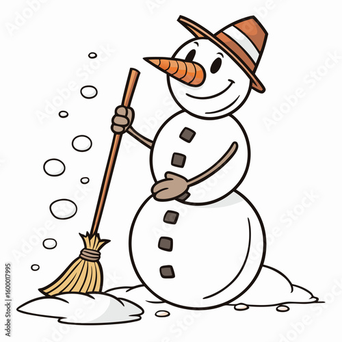 Active Snowman in Winter on a White Background vector illustration
