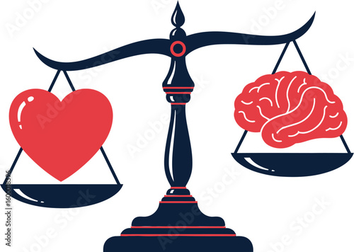 Heart and brain balance concept illustration for decision making and emotional intelligence theme