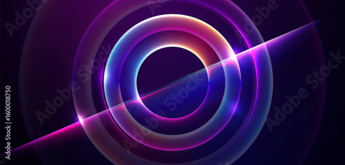 Blue and purple abstract glowing rings with a light flare