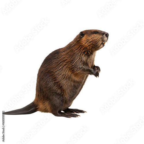 A north american beaver standing upright isolated on transparent background